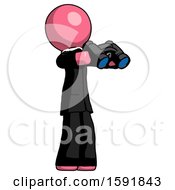 Poster, Art Print Of Pink Clergy Man Holding Binoculars Ready To Look Right