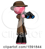 Poster, Art Print Of Pink Detective Man Holding Binoculars Ready To Look Right