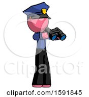 Poster, Art Print Of Pink Police Man Holding Binoculars Ready To Look Right