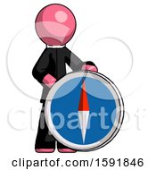 Poster, Art Print Of Pink Clergy Man Standing Beside Large Compass