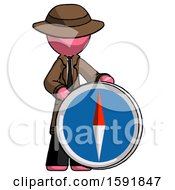 Poster, Art Print Of Pink Detective Man Standing Beside Large Compass