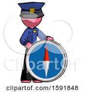 Poster, Art Print Of Pink Police Man Standing Beside Large Compass