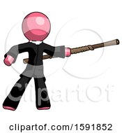 Poster, Art Print Of Pink Clergy Man Bo Staff Pointing Right Kung Fu Pose