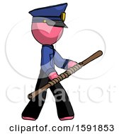 Poster, Art Print Of Pink Police Man Holding Bo Staff In Sideways Defense Pose