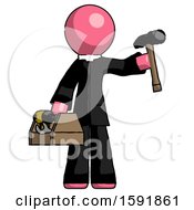 Poster, Art Print Of Pink Clergy Man Holding Tools And Toolchest Ready To Work