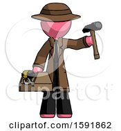 Poster, Art Print Of Pink Detective Man Holding Tools And Toolchest Ready To Work