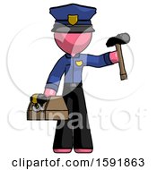 Poster, Art Print Of Pink Police Man Holding Tools And Toolchest Ready To Work
