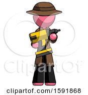 Poster, Art Print Of Pink Detective Man Holding Large Drill