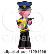 Poster, Art Print Of Pink Police Man Holding Large Drill