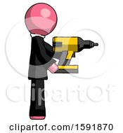 Poster, Art Print Of Pink Clergy Man Using Drill Drilling Something On Right Side
