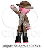 Pink Detective Man Waving Emphatically With Right Arm