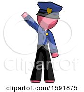 Pink Police Man Waving Emphatically With Right Arm