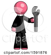 Poster, Art Print Of Pink Clergy Man Holding Wrench Ready To Repair Or Work