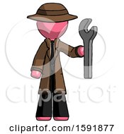 Poster, Art Print Of Pink Detective Man Holding Wrench Ready To Repair Or Work