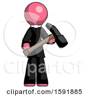 Poster, Art Print Of Pink Clergy Man Holding Hammer Ready To Work
