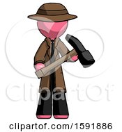 Pink Detective Man Holding Hammer Ready To Work