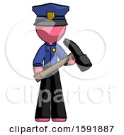 Poster, Art Print Of Pink Police Man Holding Hammer Ready To Work