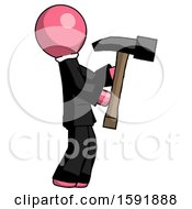 Poster, Art Print Of Pink Clergy Man Hammering Something On The Right