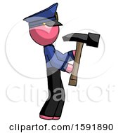 Poster, Art Print Of Pink Police Man Hammering Something On The Right