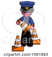 Poster, Art Print Of Pink Police Man Holding A Traffic Cone