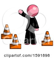 Poster, Art Print Of Pink Clergy Man Standing By Traffic Cones Waving