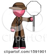 Poster, Art Print Of Pink Detective Man Holding Stop Sign