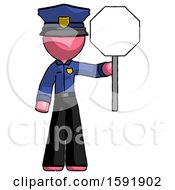 Poster, Art Print Of Pink Police Man Holding Stop Sign