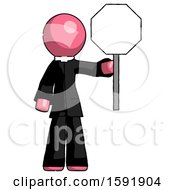 Poster, Art Print Of Pink Clergy Man Holding Stop Sign