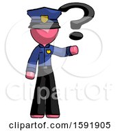 Poster, Art Print Of Pink Police Man Holding Question Mark To Right