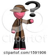 Poster, Art Print Of Pink Detective Man Holding Question Mark To Right
