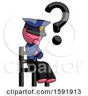 Poster, Art Print Of Pink Police Man Question Mark Concept Sitting On Chair Thinking