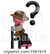 Poster, Art Print Of Pink Detective Man Question Mark Concept Sitting On Chair Thinking