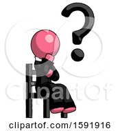 Poster, Art Print Of Pink Clergy Man Question Mark Concept Sitting On Chair Thinking