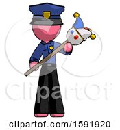 Poster, Art Print Of Pink Police Man Holding Jester Diagonally