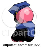 Poster, Art Print Of Pink Police Man Sitting With Head Down Back View Facing Left