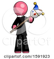 Poster, Art Print Of Pink Clergy Man Holding Jester Diagonally