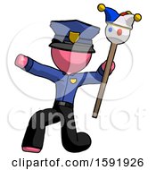 Poster, Art Print Of Pink Police Man Holding Jester Staff Posing Charismatically