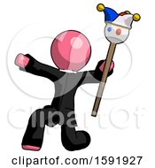 Poster, Art Print Of Pink Clergy Man Holding Jester Staff Posing Charismatically