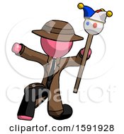 Poster, Art Print Of Pink Detective Man Holding Jester Staff Posing Charismatically