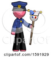 Pink Police Man Holding Jester Staff