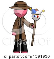 Pink Detective Man Holding Jester Staff