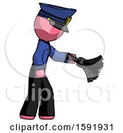 Pink Police Man Dusting With Feather Duster Downwards