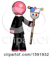 Pink Clergy Man Holding Jester Staff
