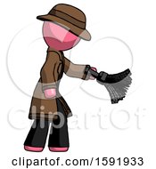 Poster, Art Print Of Pink Detective Man Dusting With Feather Duster Downwards