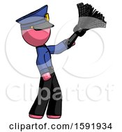 Poster, Art Print Of Pink Police Man Dusting With Feather Duster Upwards