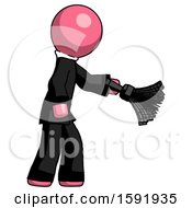 Poster, Art Print Of Pink Clergy Man Dusting With Feather Duster Downwards