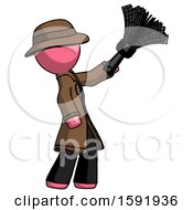 Poster, Art Print Of Pink Detective Man Dusting With Feather Duster Upwards