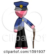 Pink Police Man Standing With Hiking Stick
