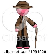 Poster, Art Print Of Pink Detective Man Standing With Hiking Stick