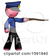 Pink Police Man Pointing With Hiking Stick